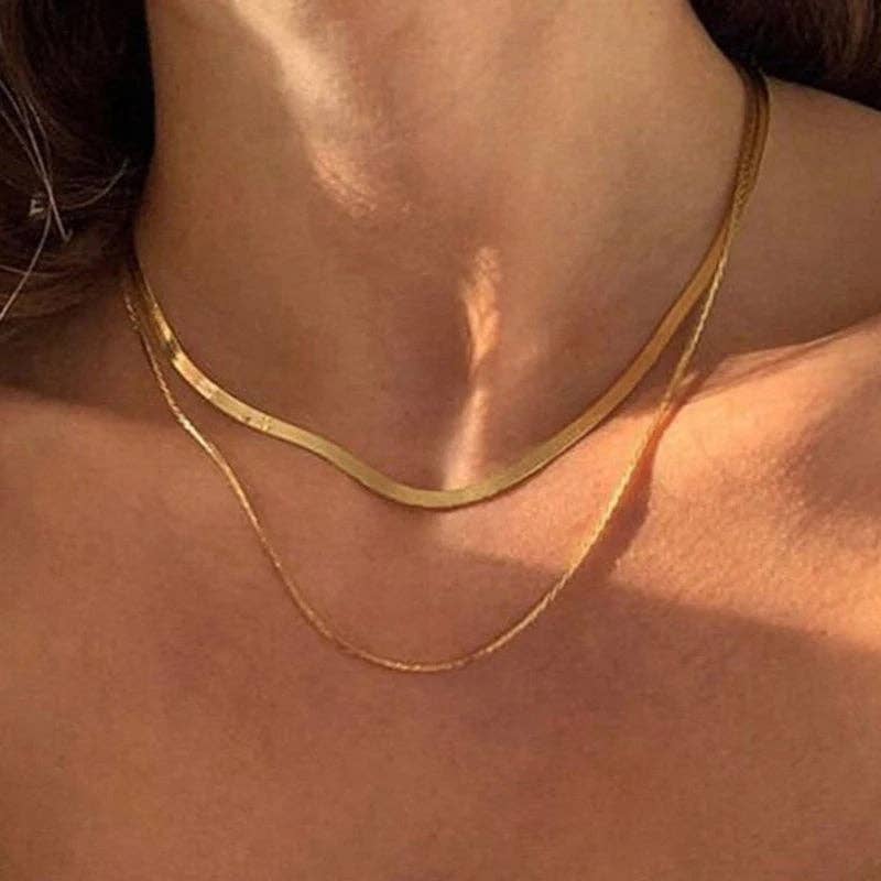 Double Snake Chain Necklace - Gold or Silver