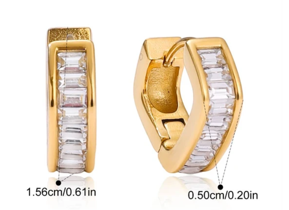 Baguette Cut Crystal Huggie Hoop Earrings