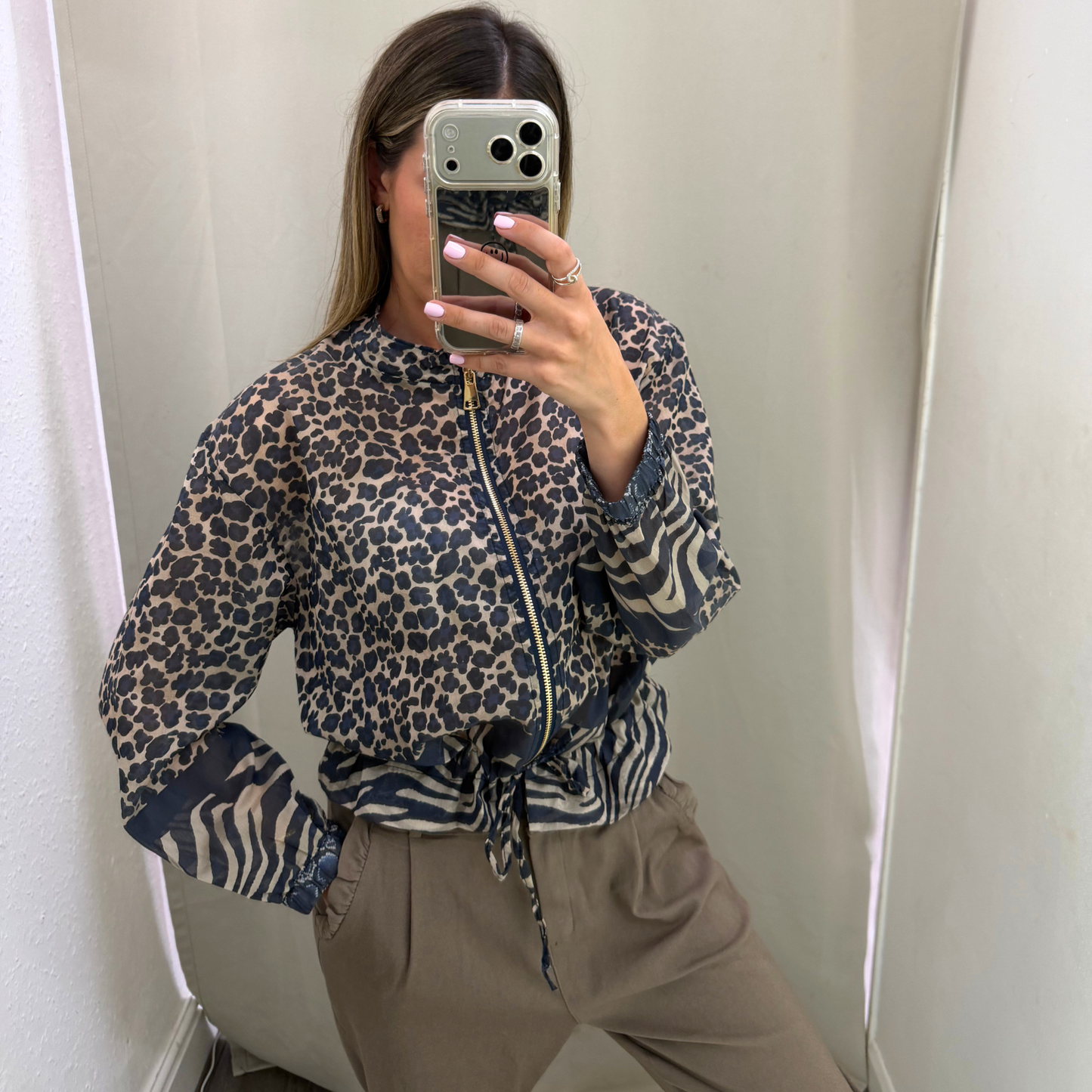 Mixed Animal Print Zip Jacket