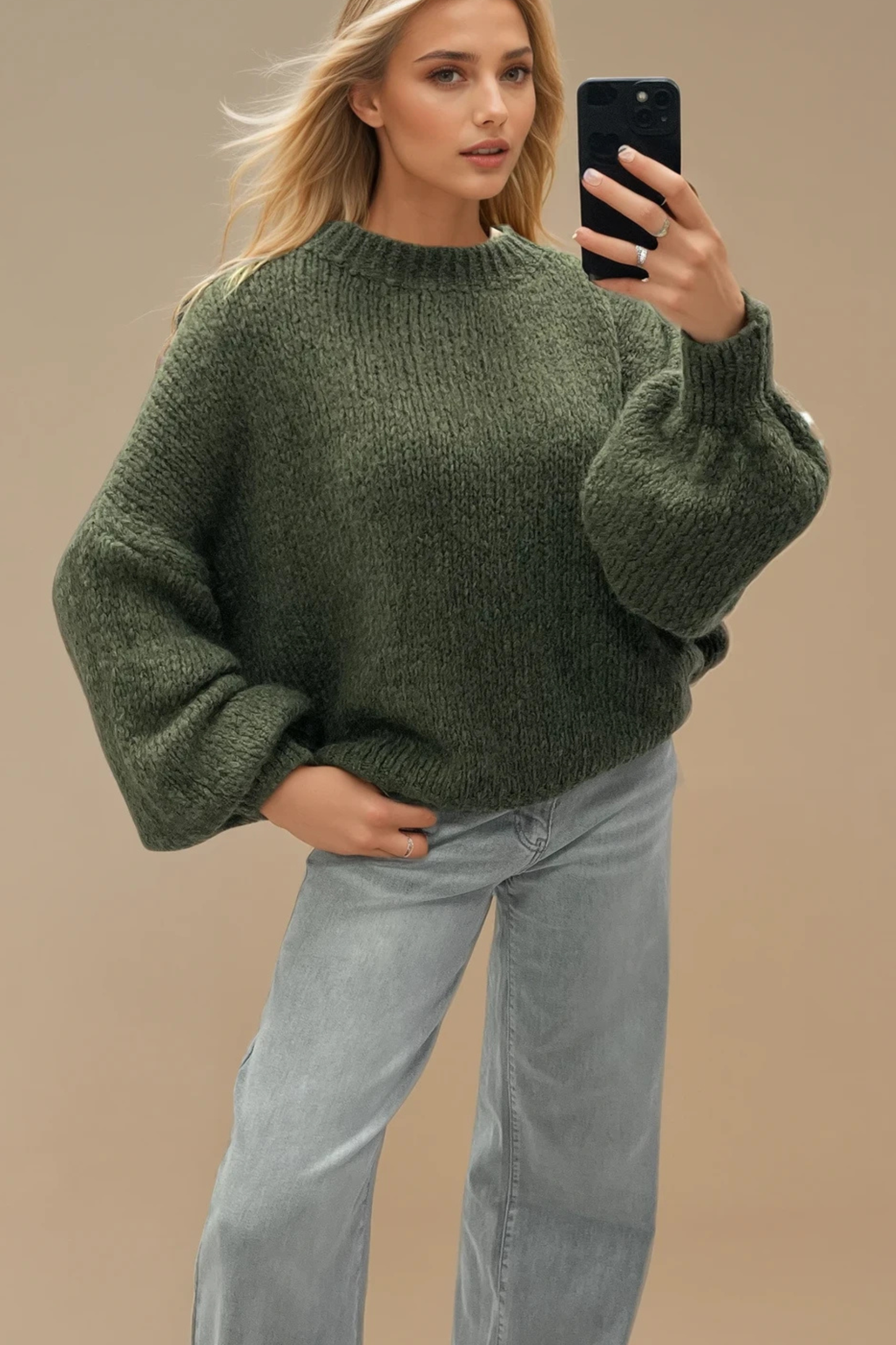 Cosy Round Neck Balloon Sleeve Jumper (Variants)