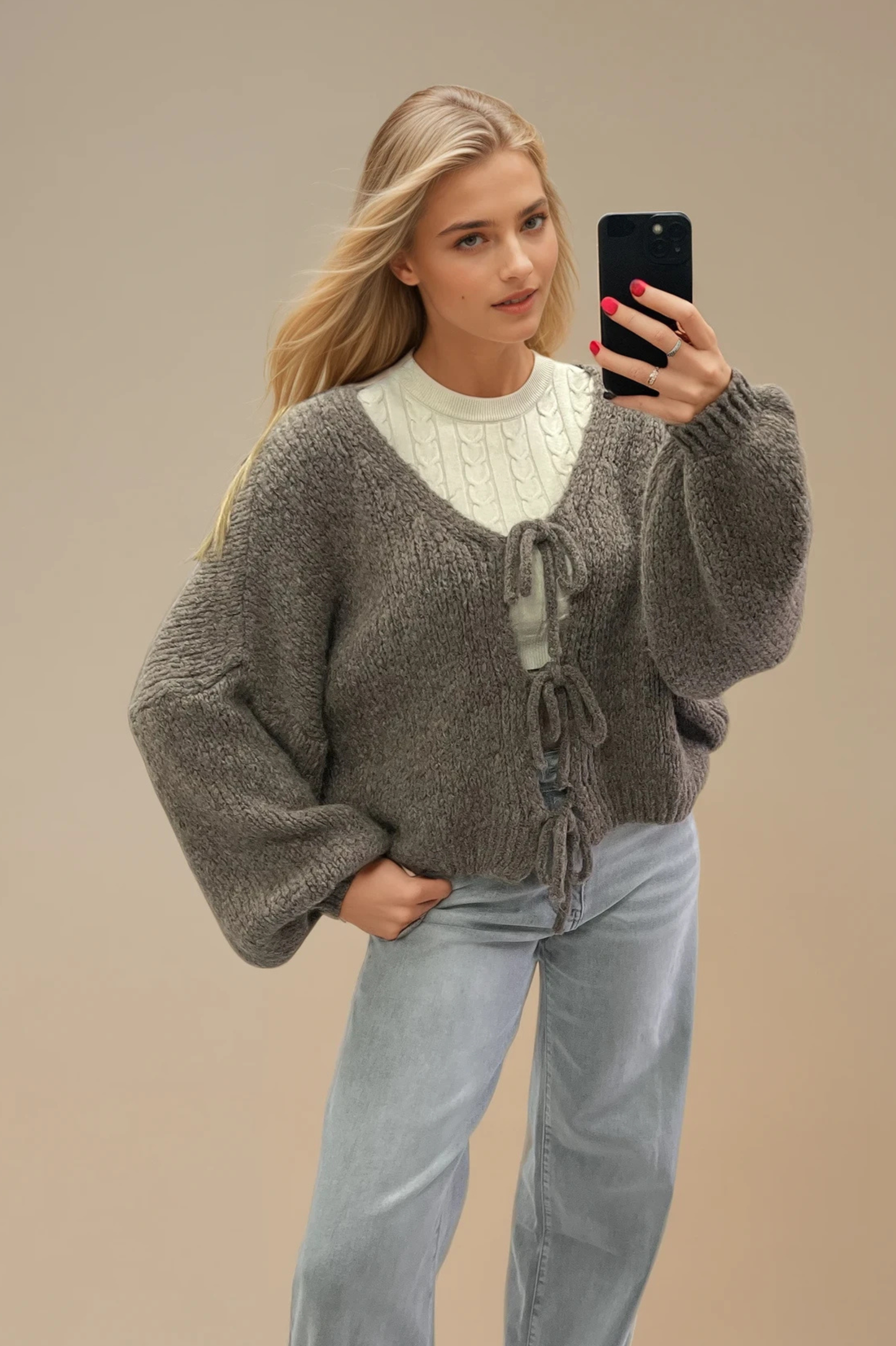 Soft Knit Oversized Tie Front Cardigan – Available in Burgundy, Cream & Mocha