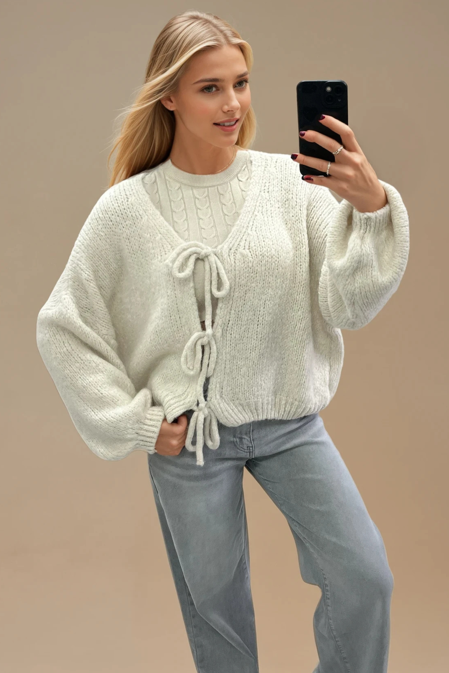 Soft Knit Oversized Tie Front Cardigan – Available in Burgundy, Cream & Mocha