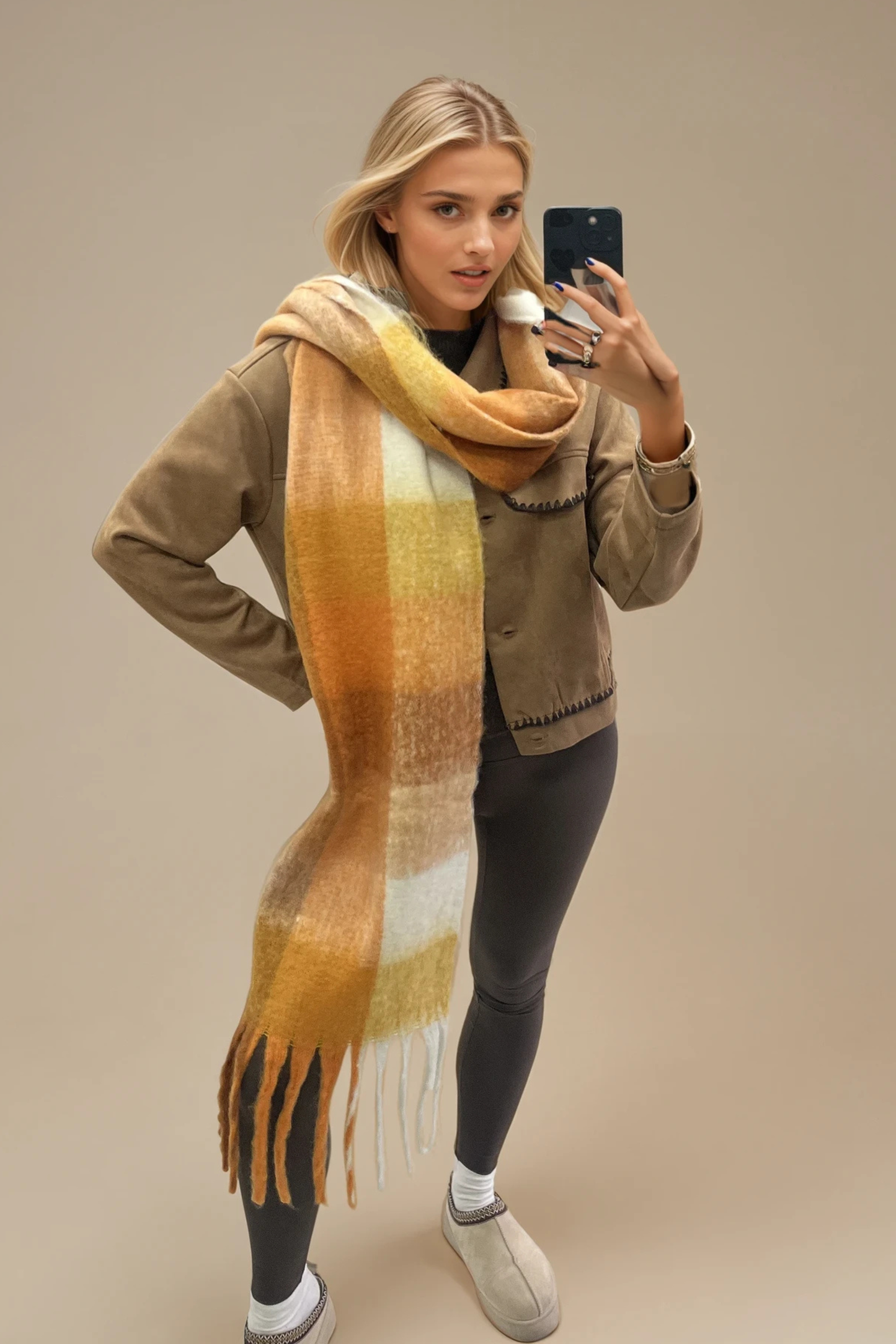 Chunky Checkered Tassel Scarf – Multiple Colours