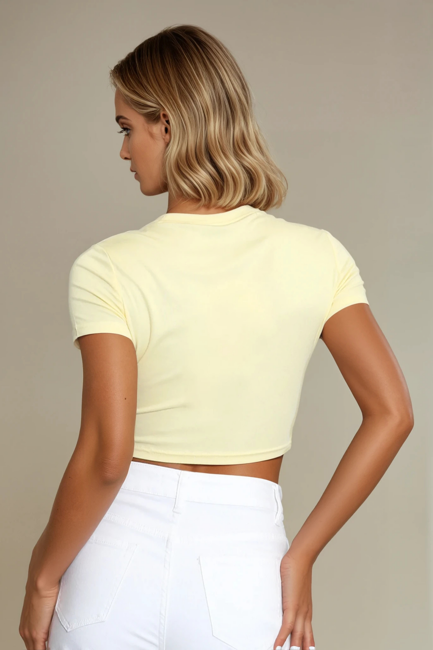 Yellow round neck crop top