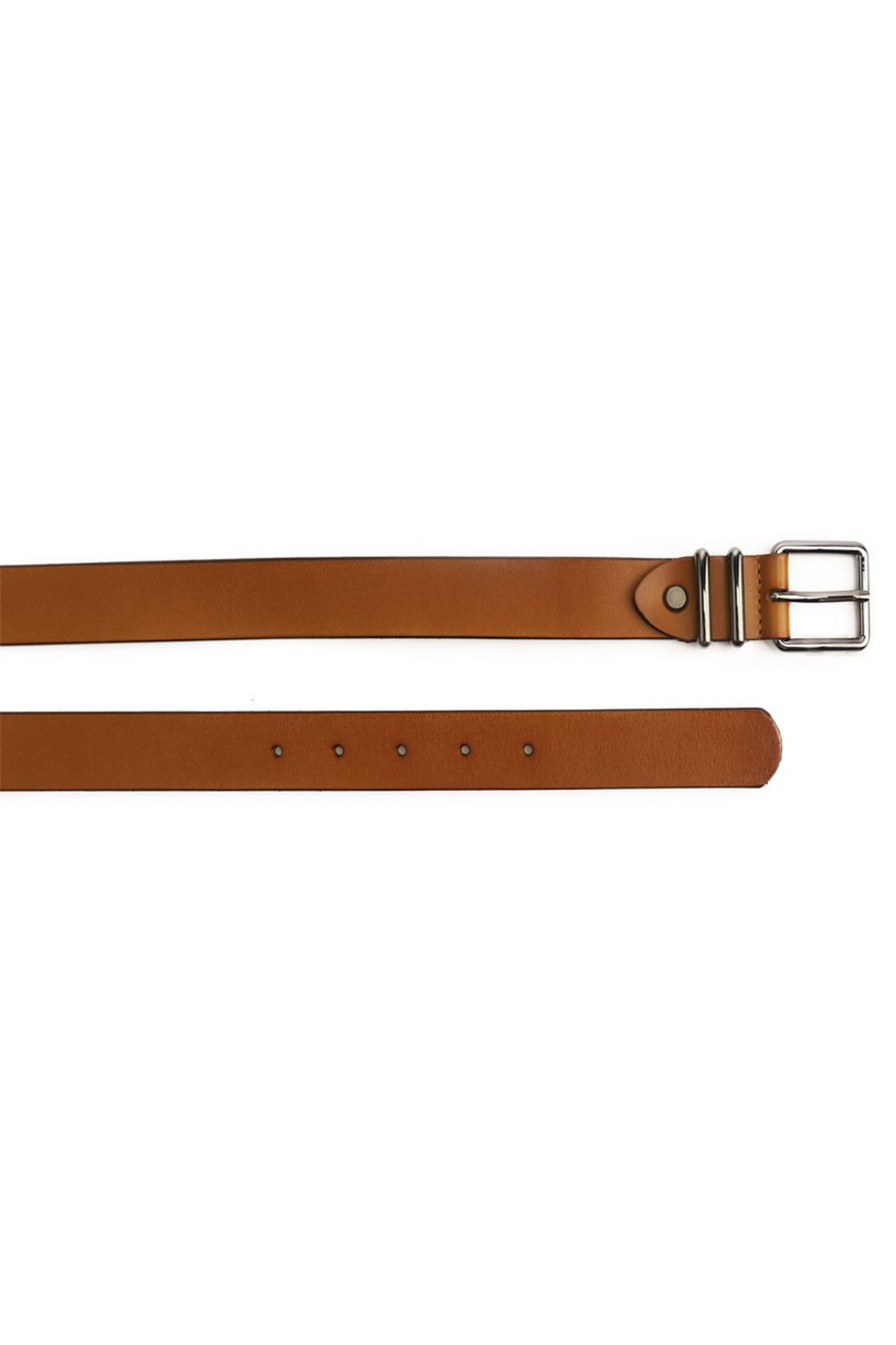 Tan Leather Slim Double Bar Belt