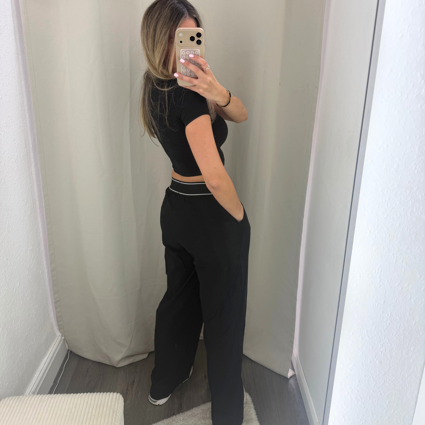 Everyday Contrast Waist Wide Leg Trousers – Black