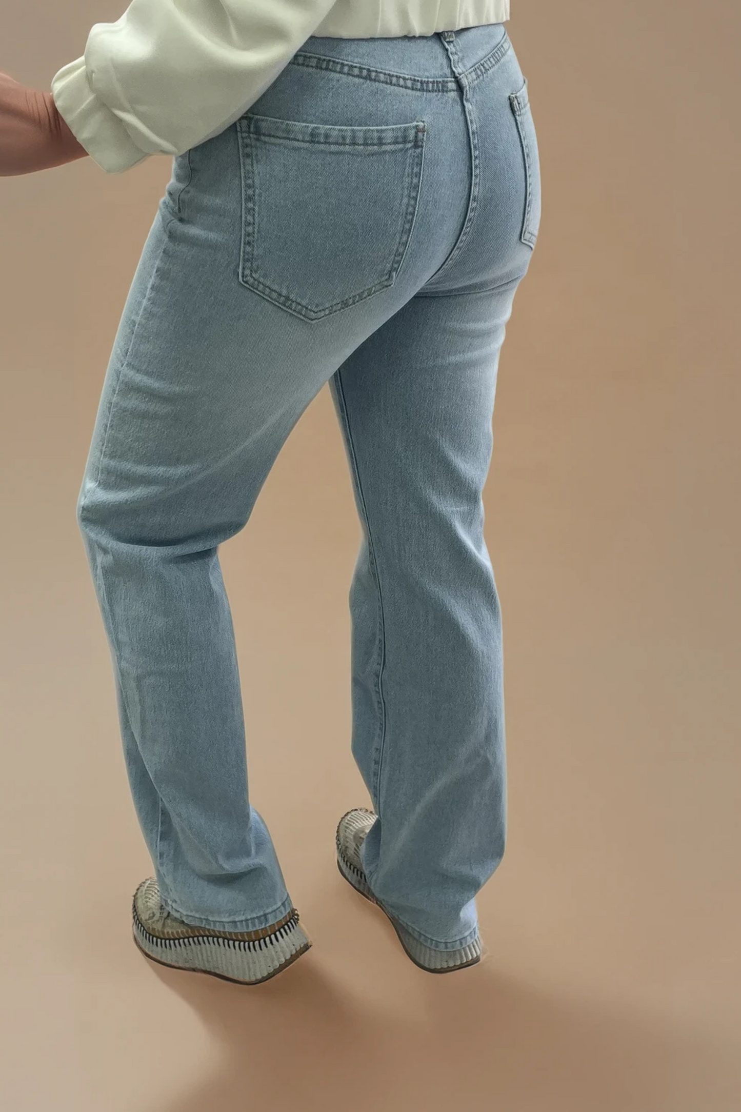 Blue Wash High Waisted Straight Leg Jeans