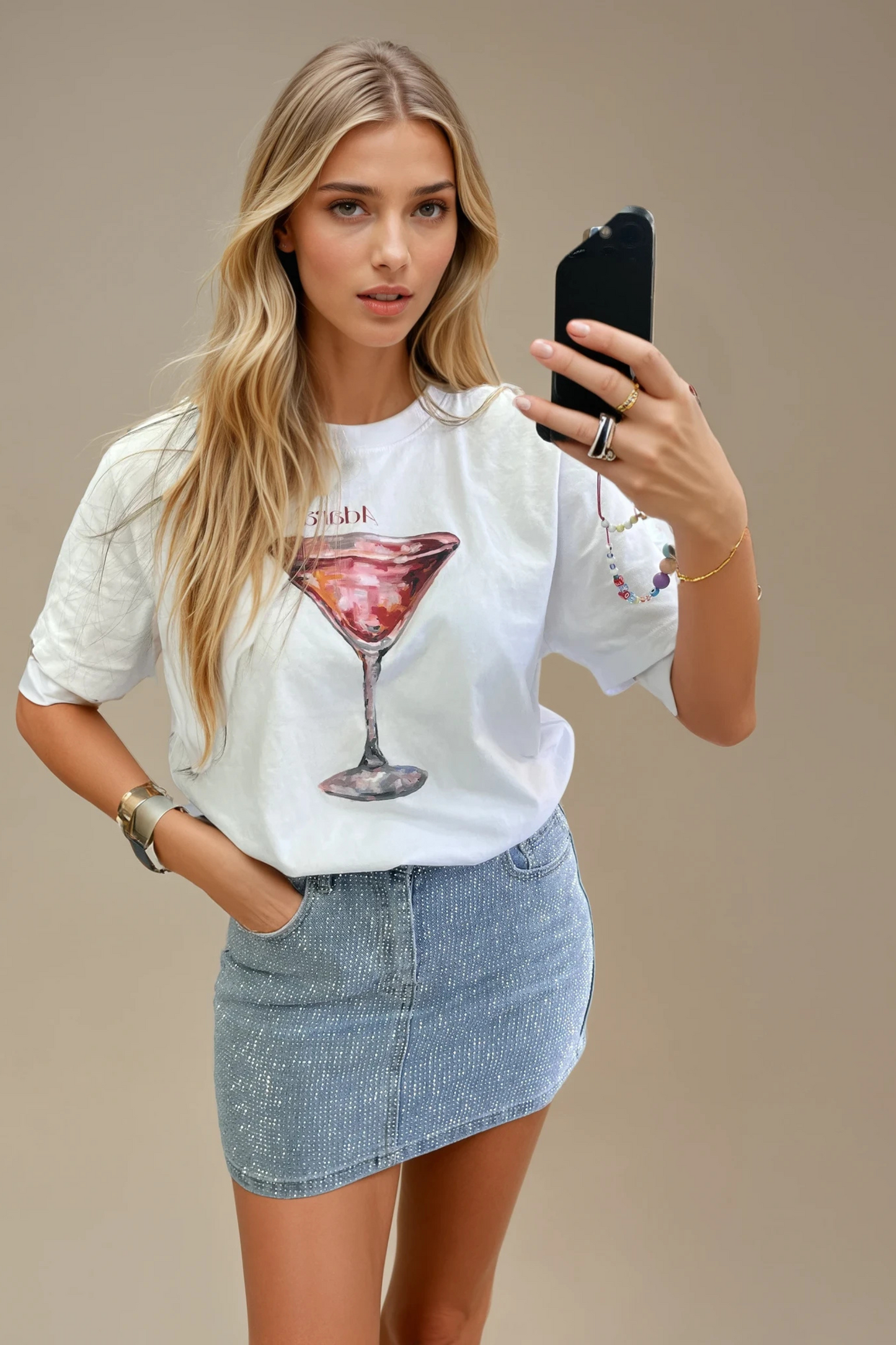 Denim Blue Diamante Mini Skirt