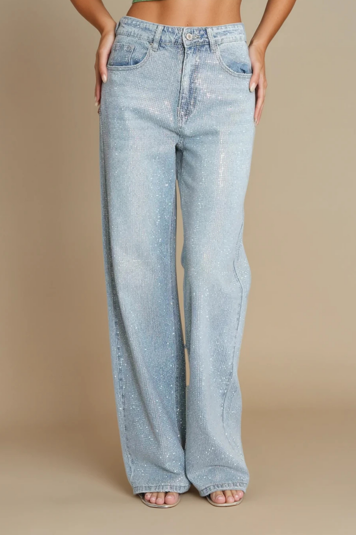 Blue Full Embellished Wide Fit Jeans
