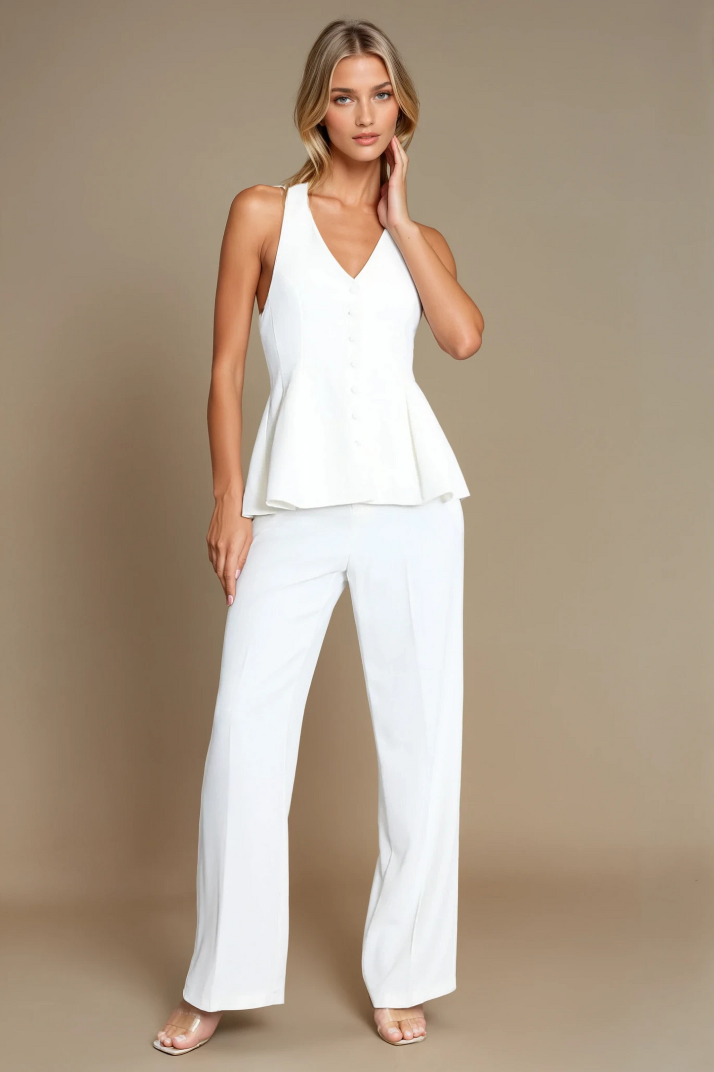 White Peplum Hem Halter Neck Waistcoat