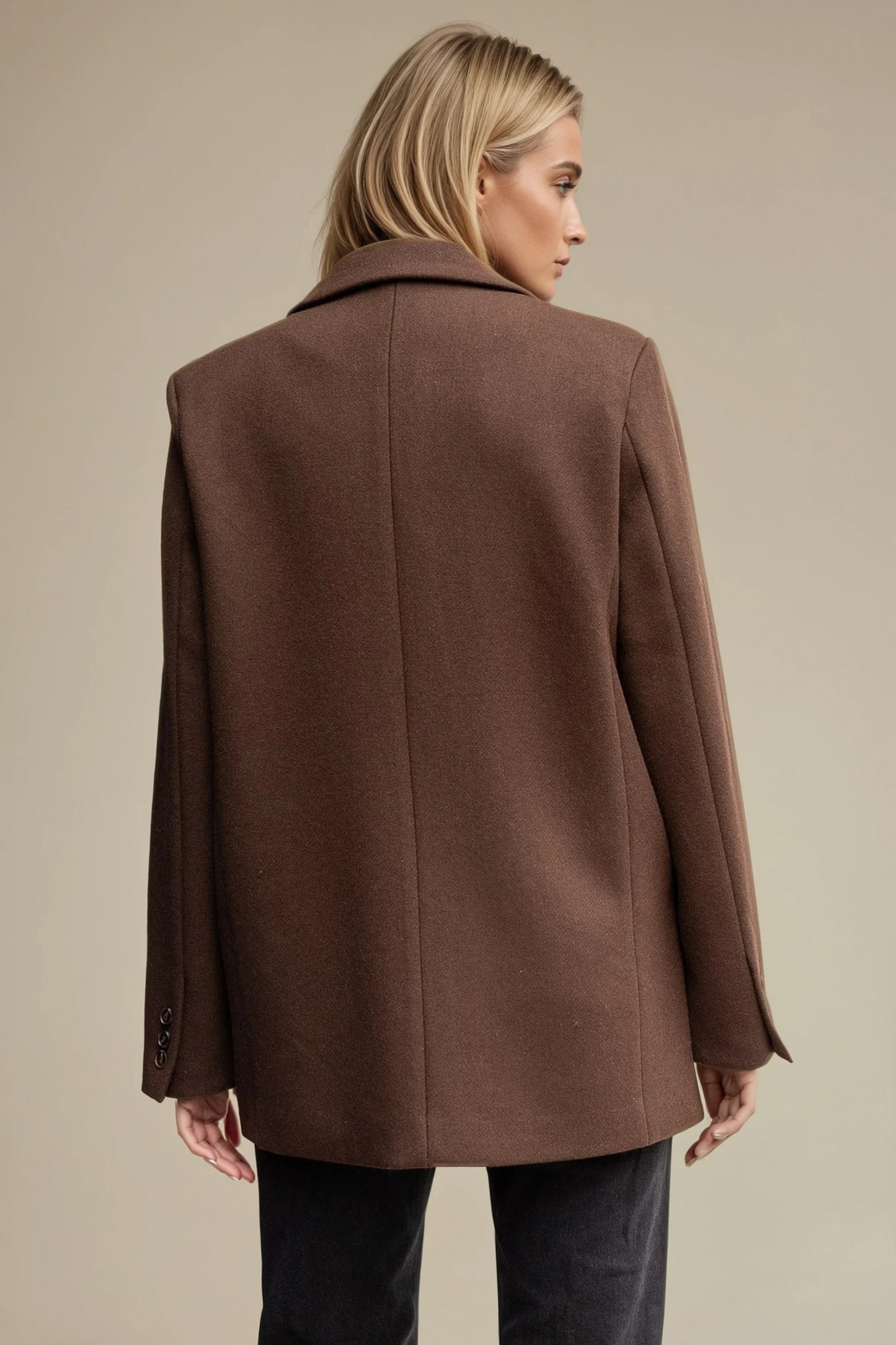 Brown Wool Blend Oversized Blazer