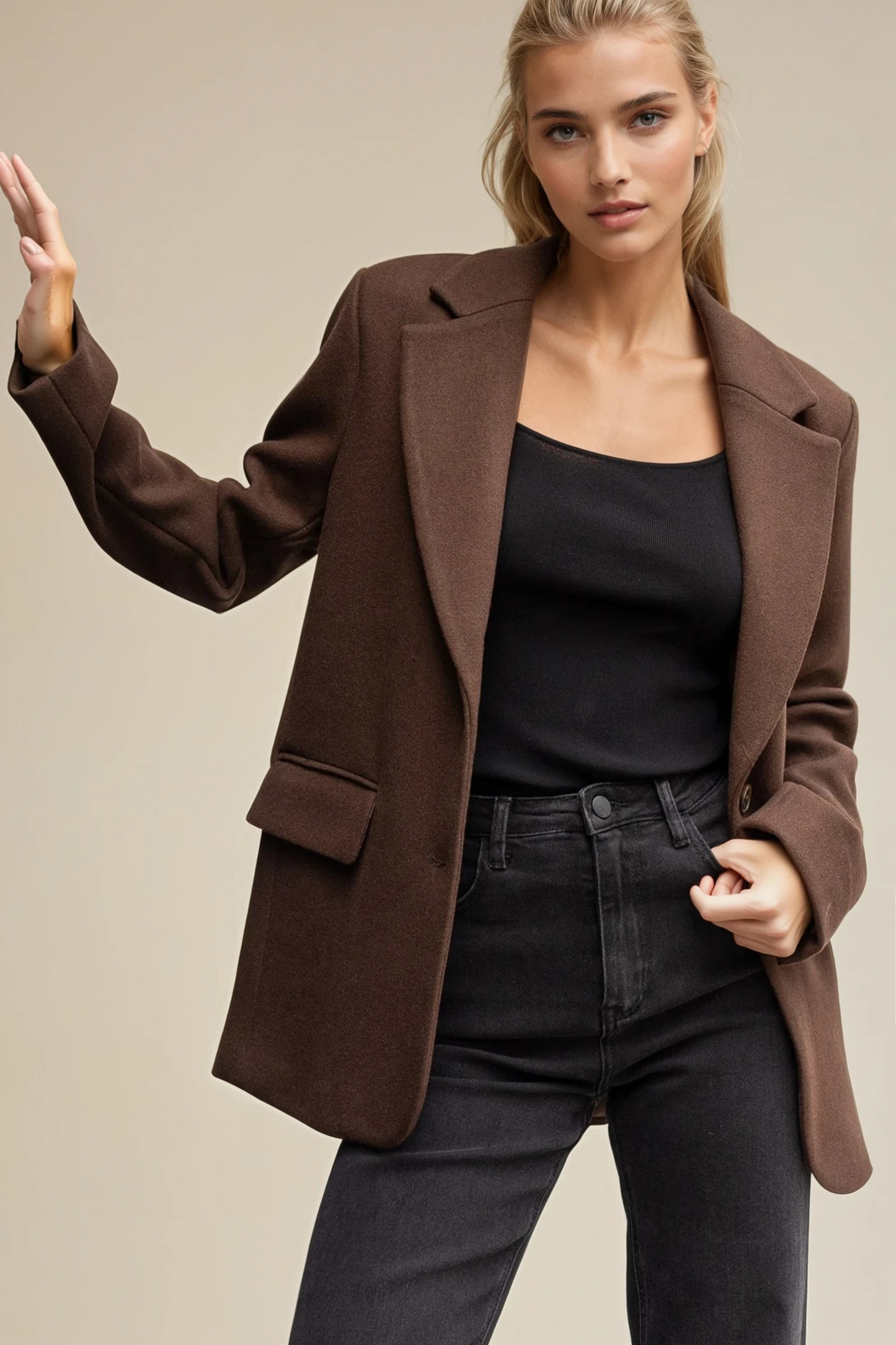 Brown Wool Blend Oversized Blazer