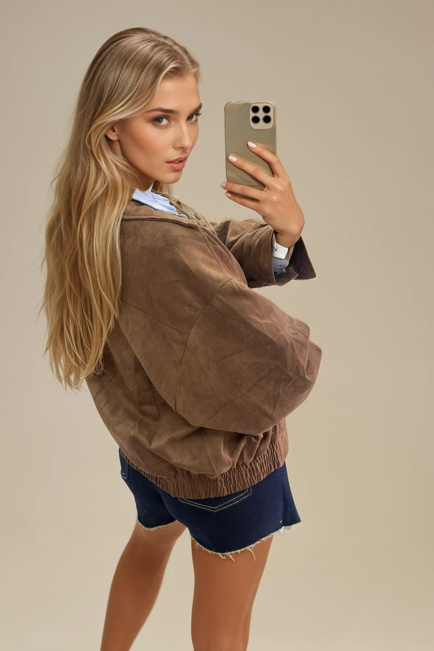 lem Faux Suede Jacket with Collar