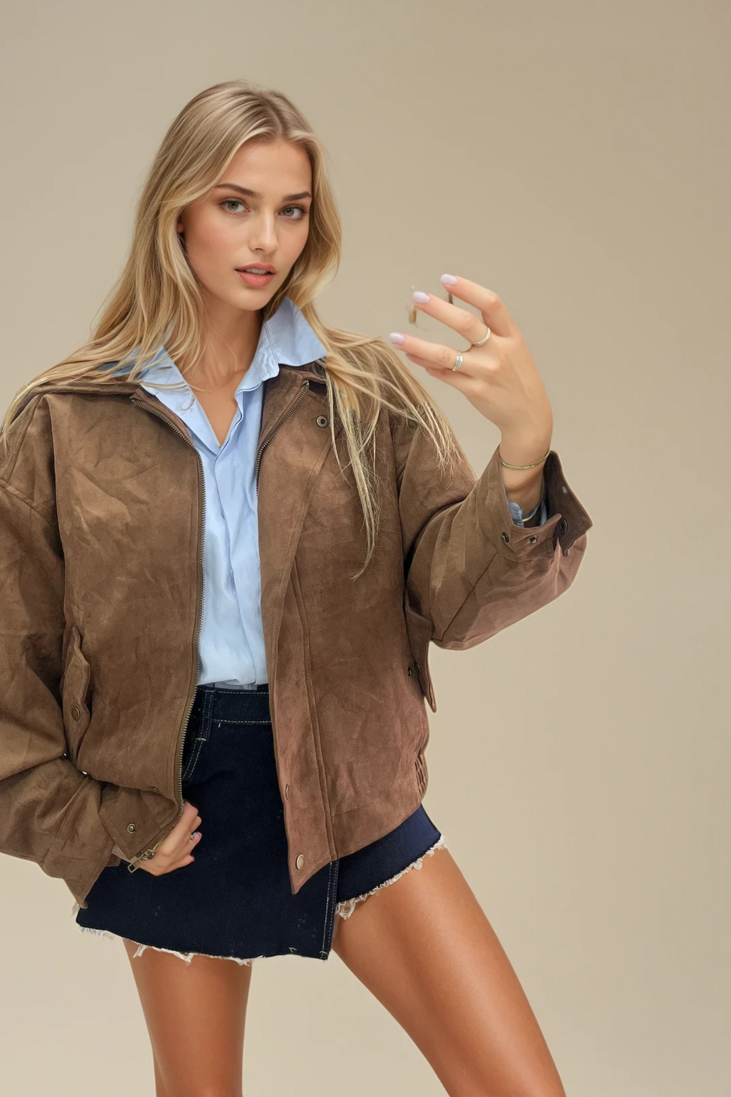 lem Faux Suede Jacket with Collar
