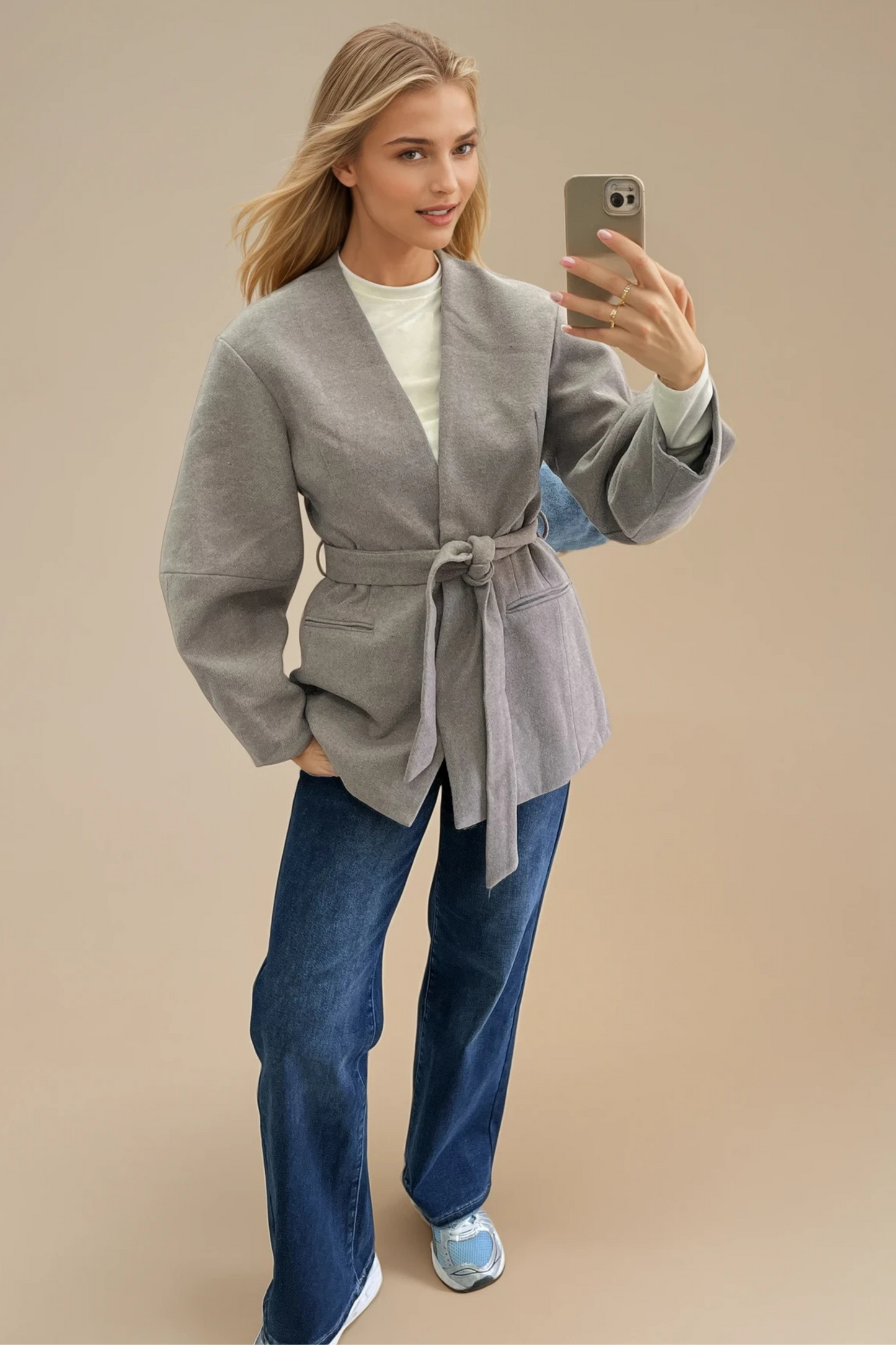 Belted Duster Jacket- Brown & beige