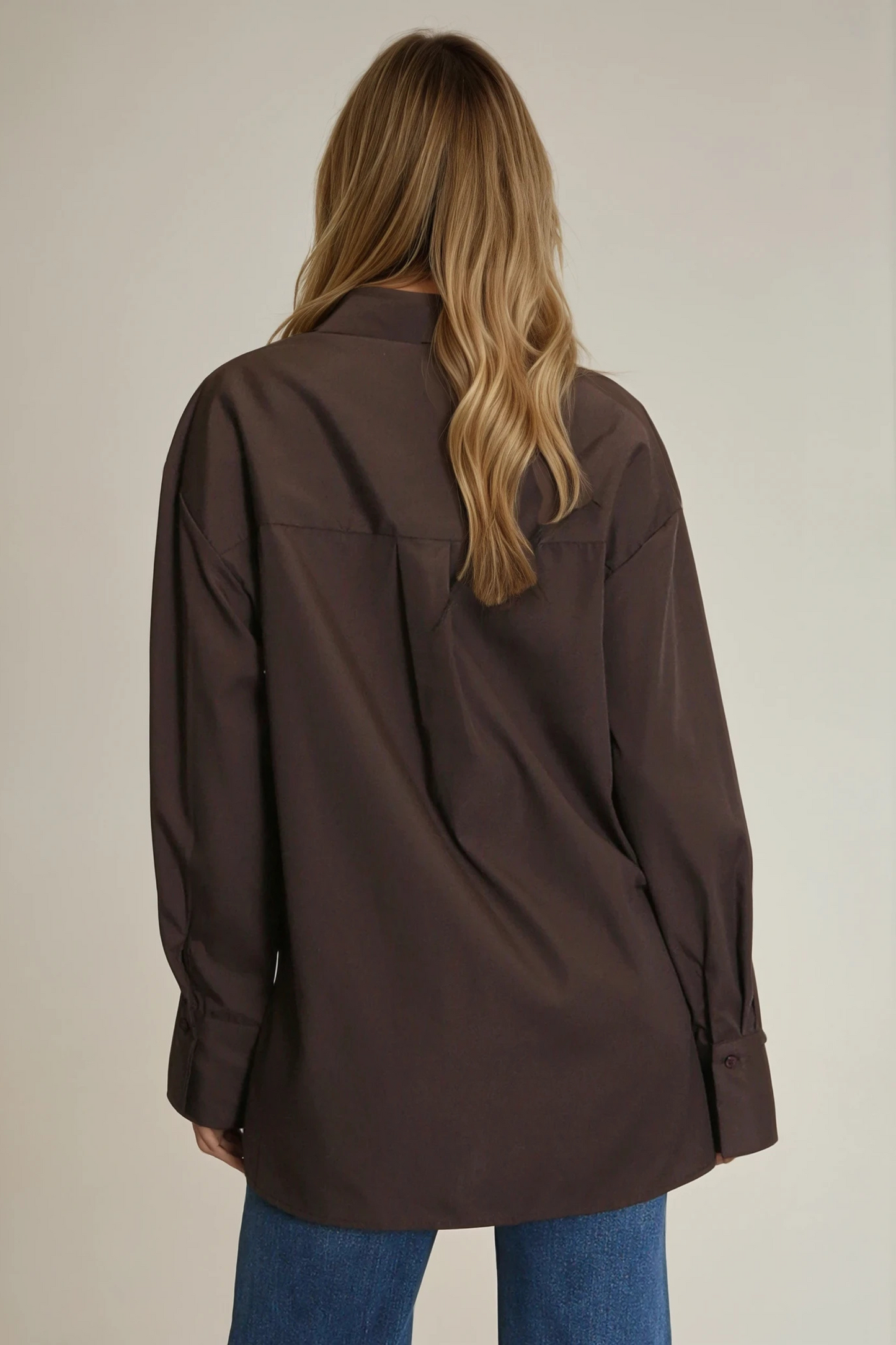 Brown Button-Up Plain Shirt