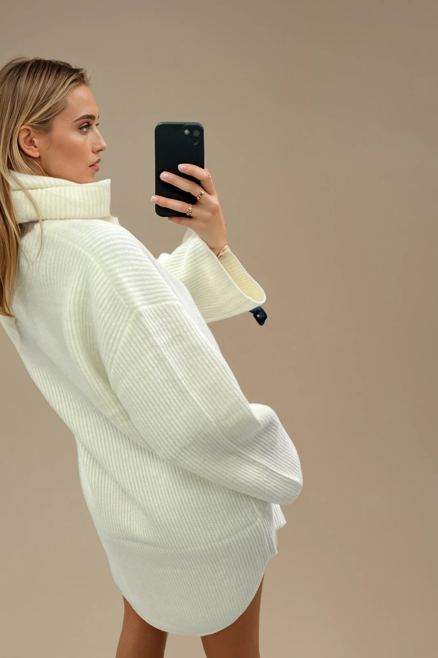 Cream Knit Scarf Mini Dress