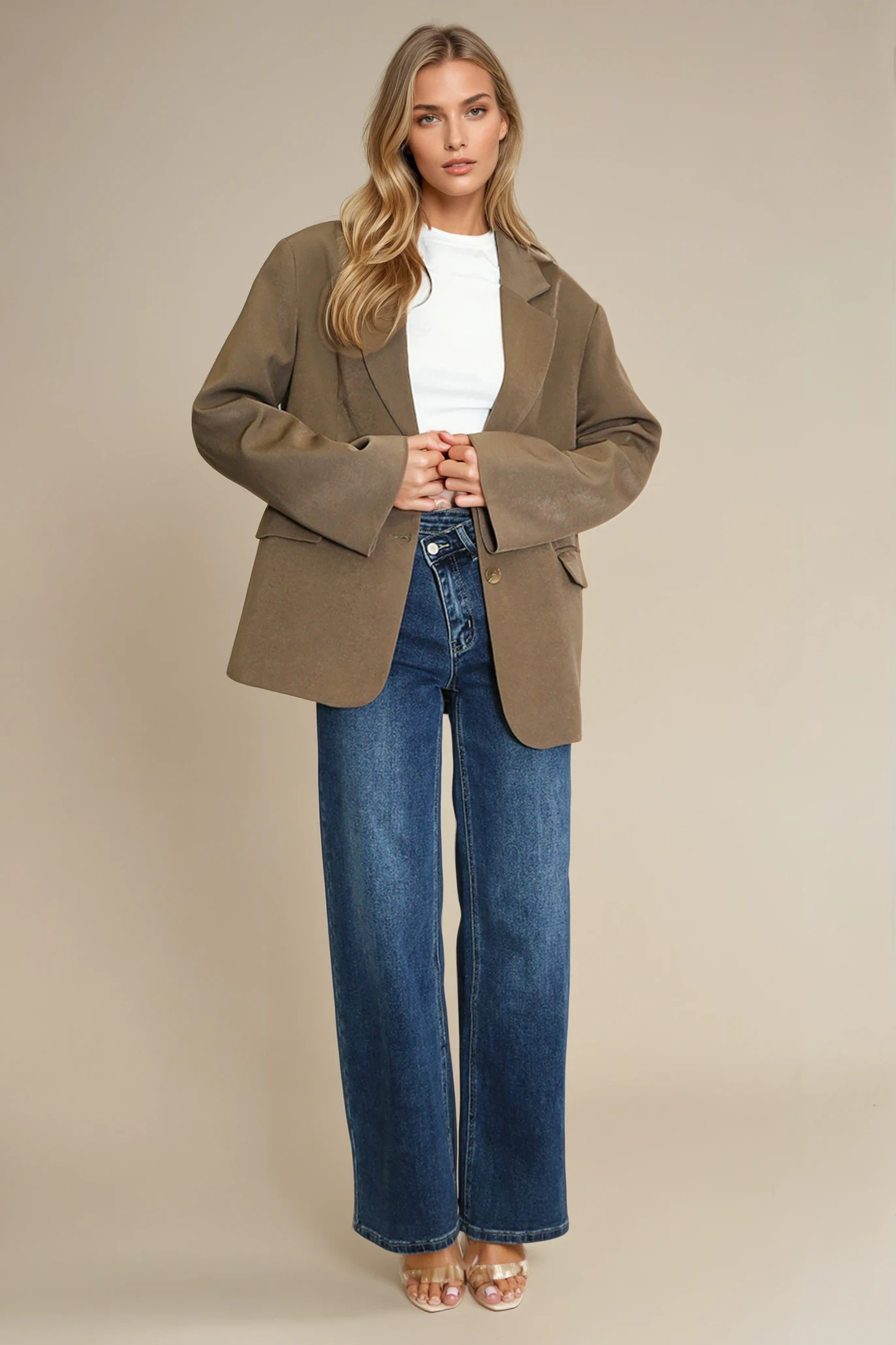 Taupe Oversized Double Button Blazer