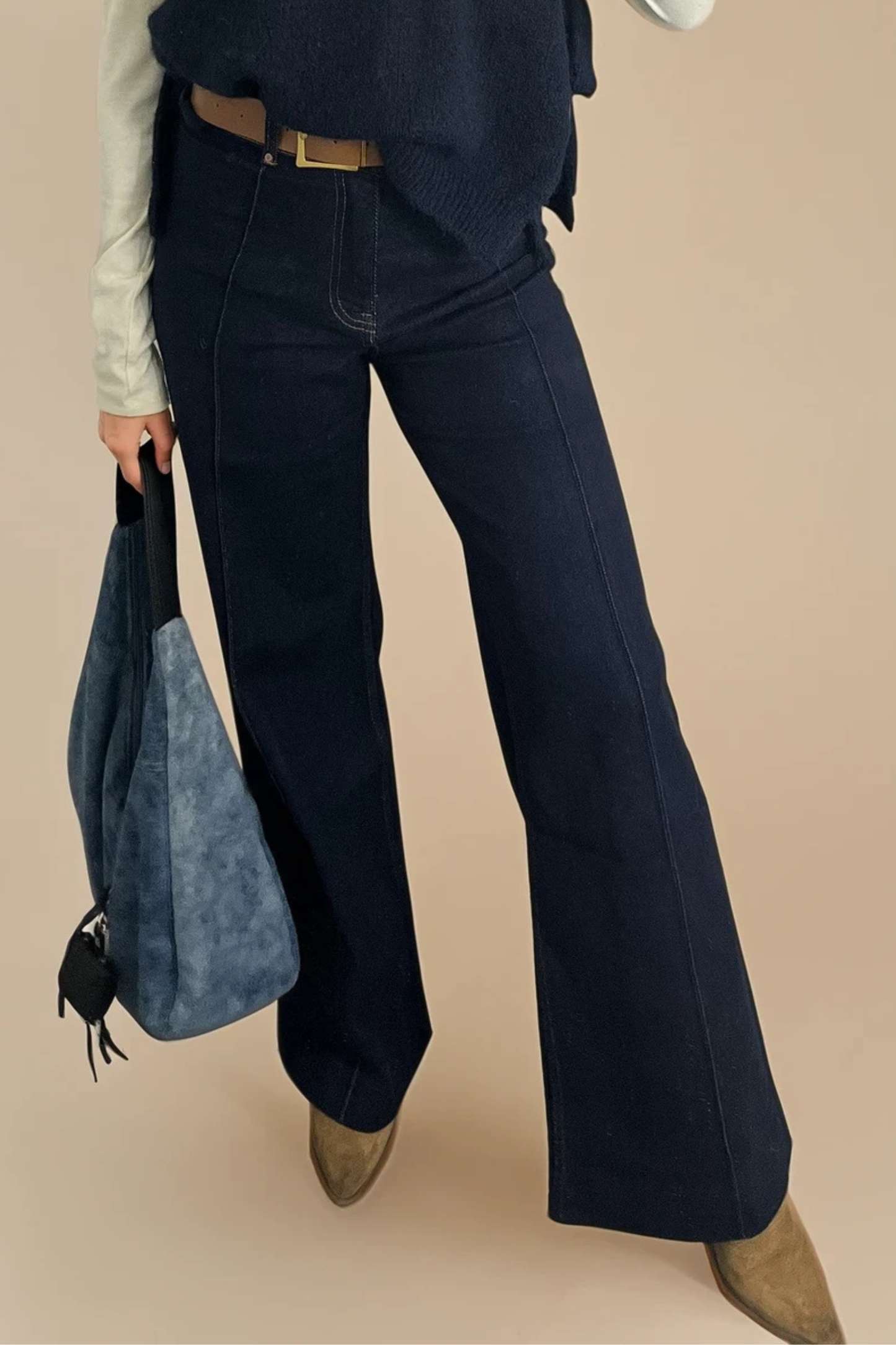 Dark denim jeans Front Seam Wide Leg Denim Jeans