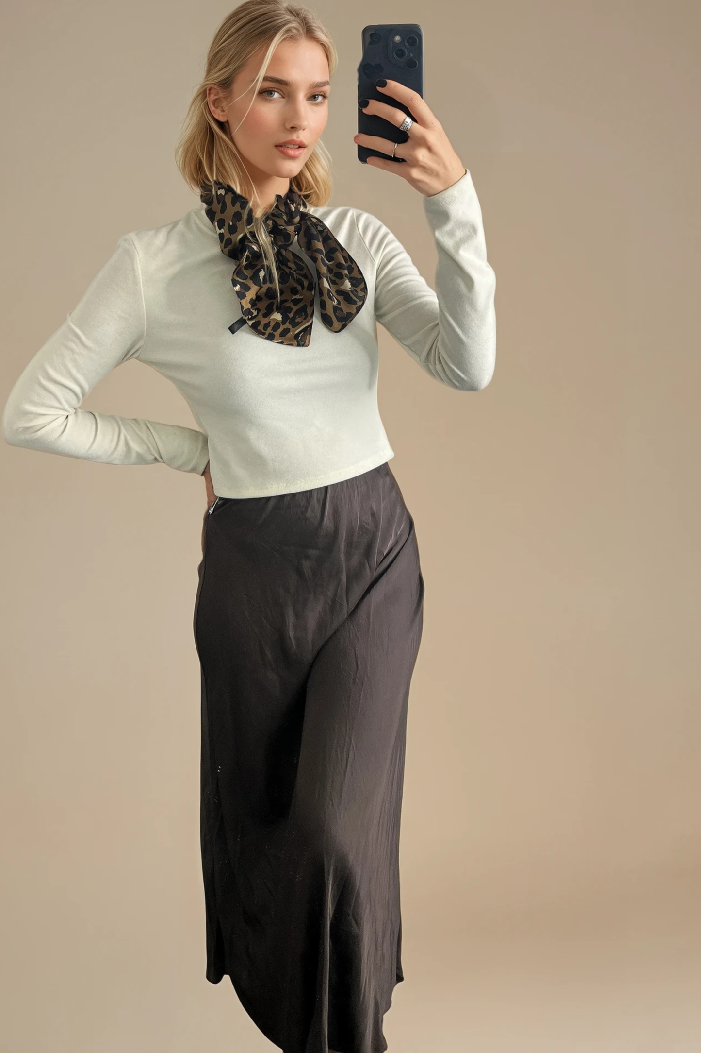 Satin Midi Skirt — Burgundy / Brown