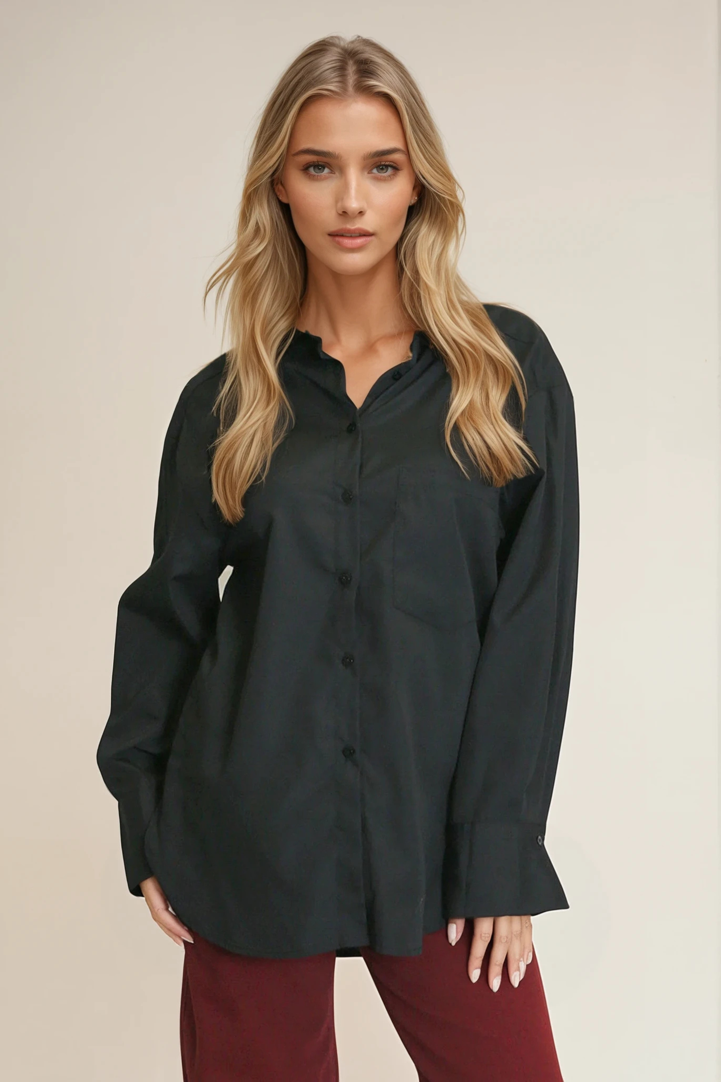 Button-Up Plain Shirt — Relaxed Fit