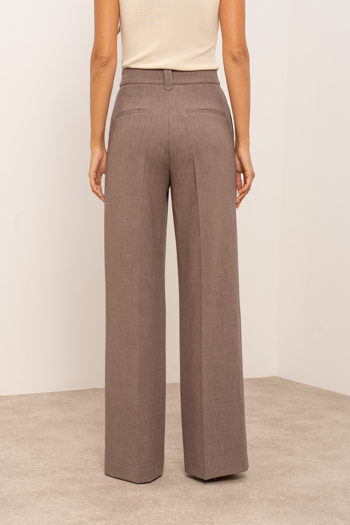 Taupe Tailored pin tuck wide leg trousers
