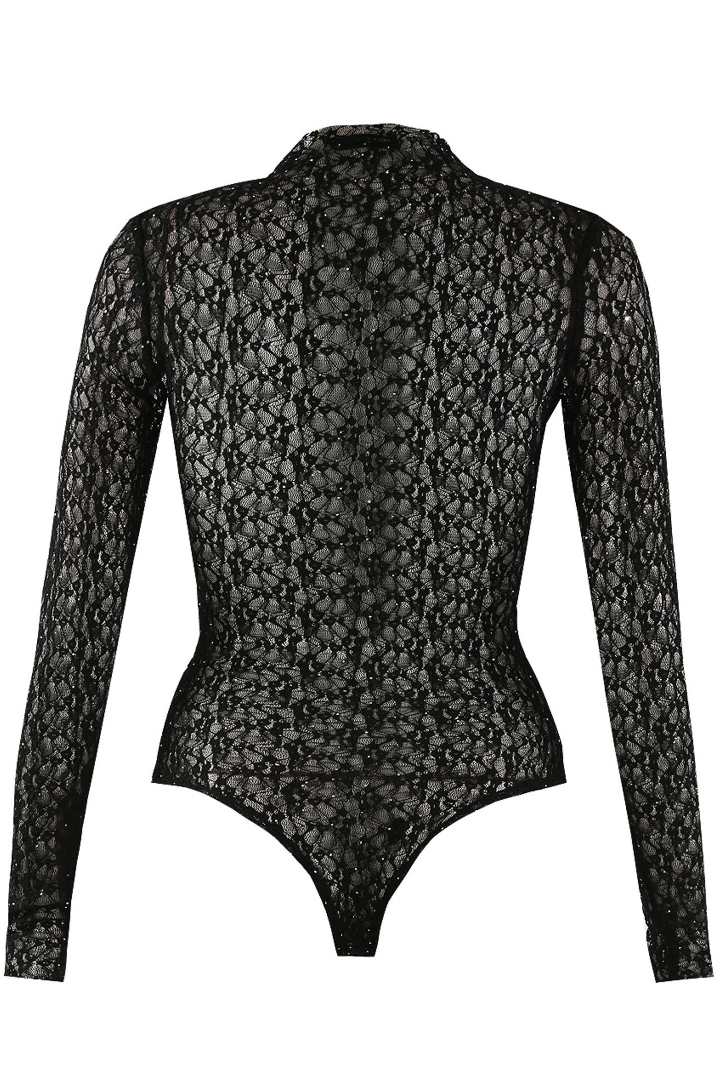 Black studded lace mock neck bodysuit