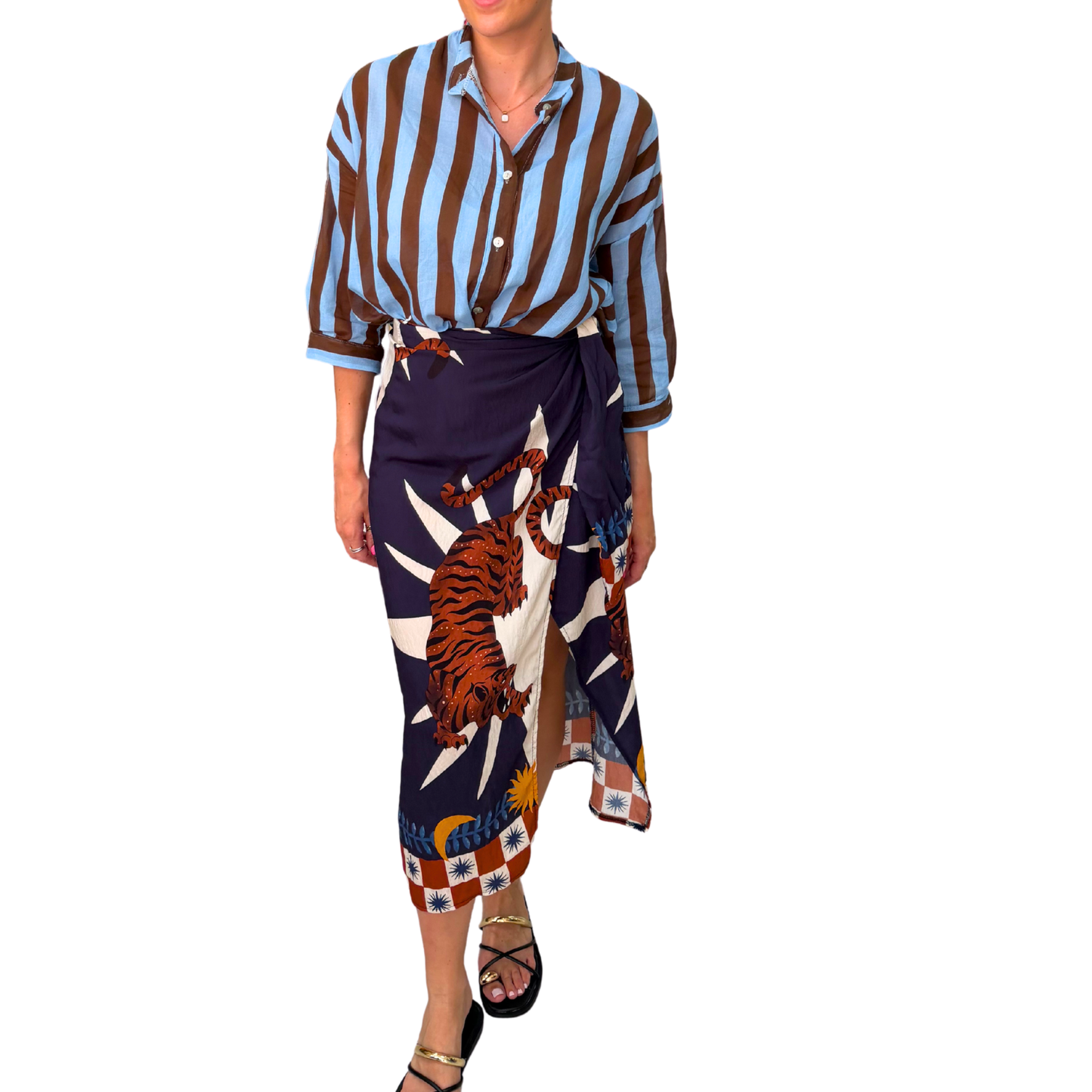 Tiger Print Wrap Midi Skirt