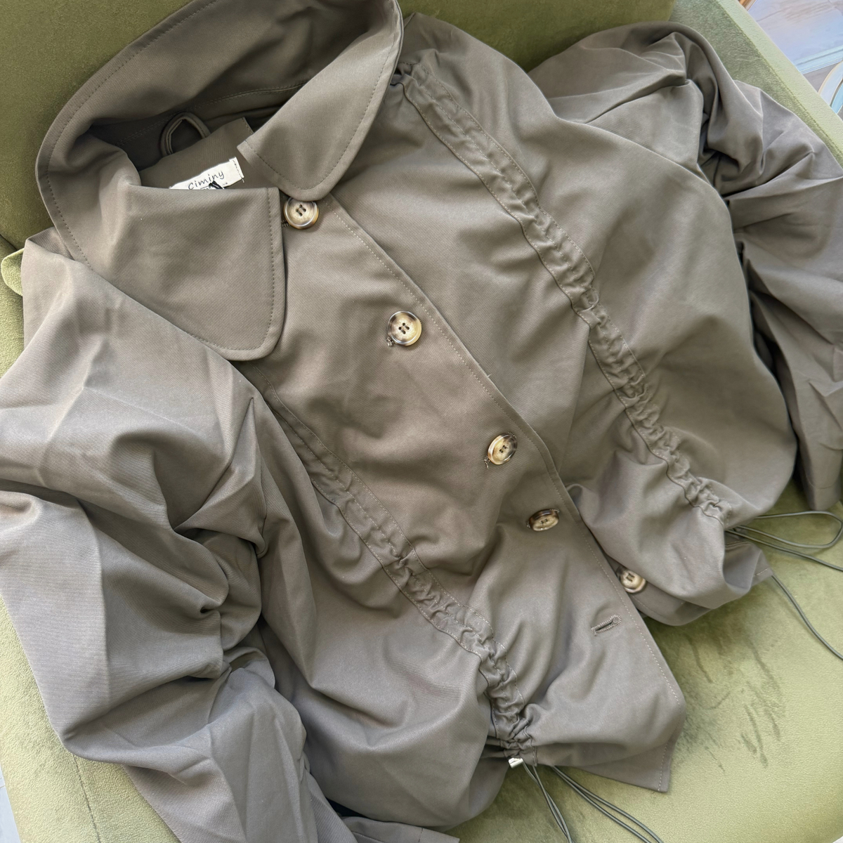 Khaki Ruched Detail Cropped Jacket