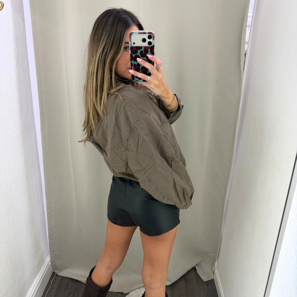 Black High-Waisted Leather-Look Tailored Shorts