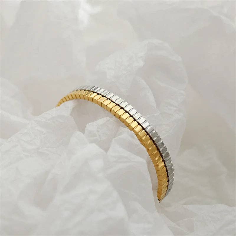 Thin Stripe Bangle Bracelet - Gold or Silver