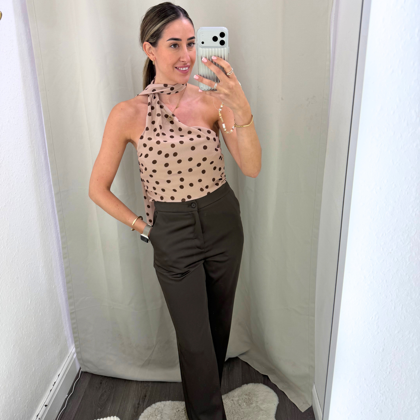 Polka Dot One-Shoulder Scarf Top