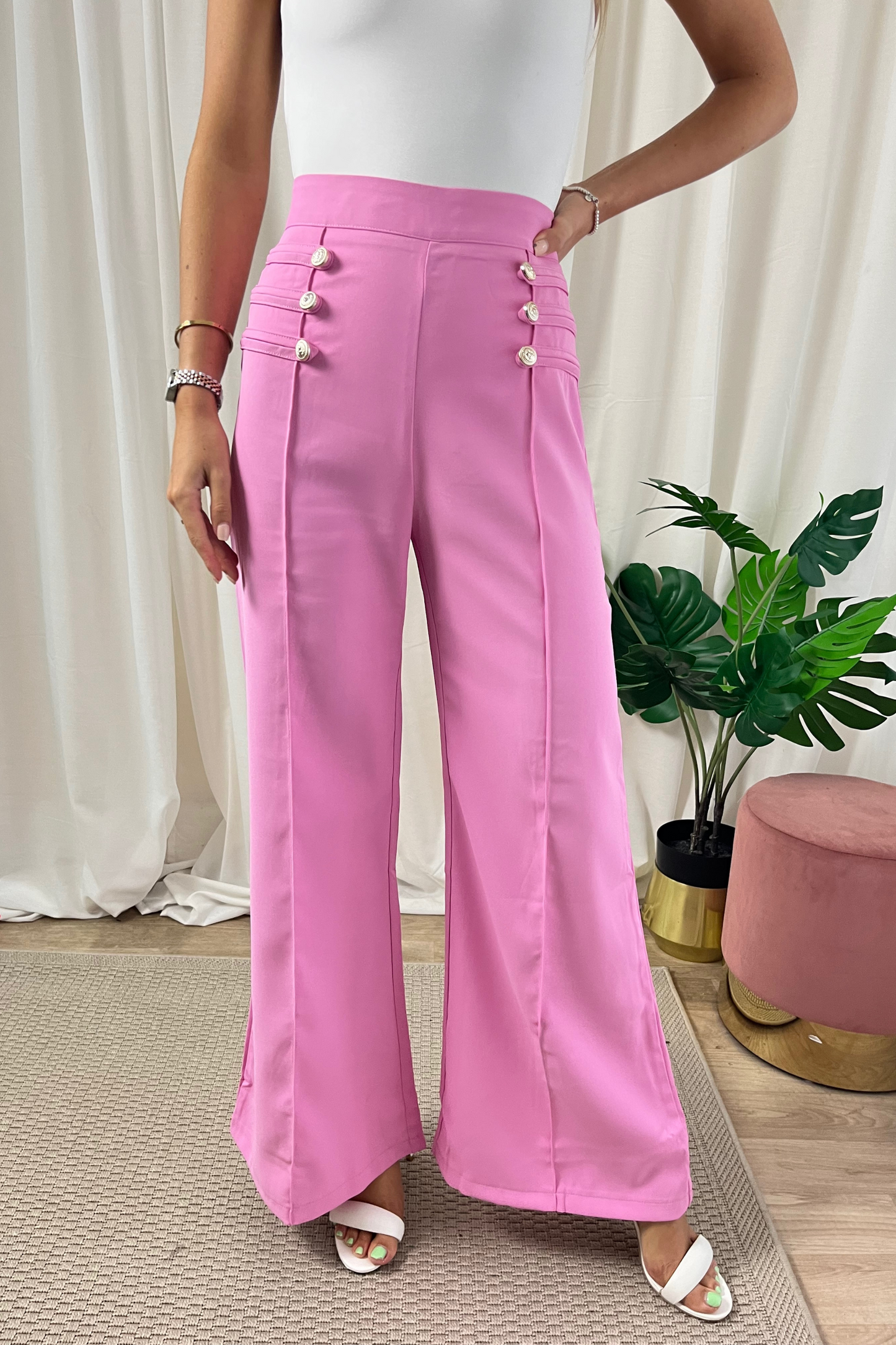 Pink High Waisted Flare Pants