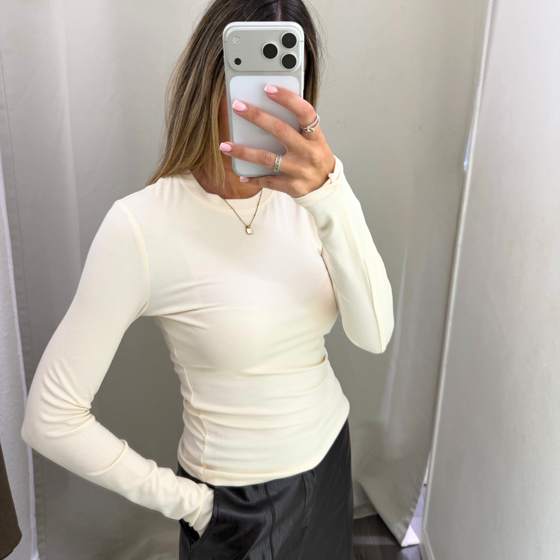 Neutral long sleeve layering tops for women at Unscripted Fashion in Haslingden