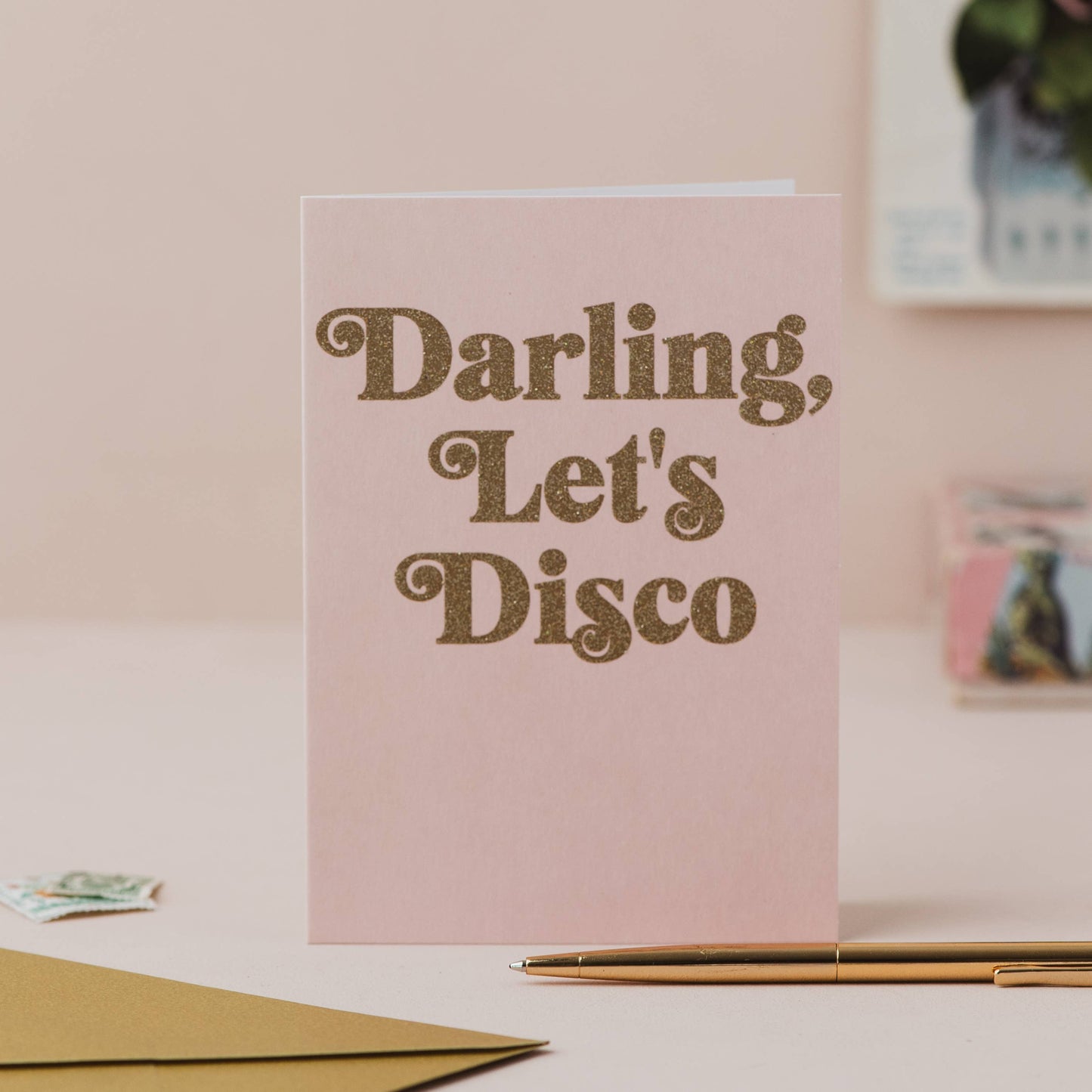 Darling, Let's Disco Pink and Gold Glitter Birthday Card