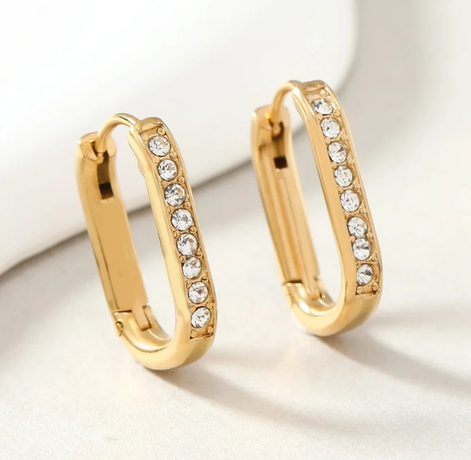 Oval Sparkle Hoop Earrings - Gold or Silver
