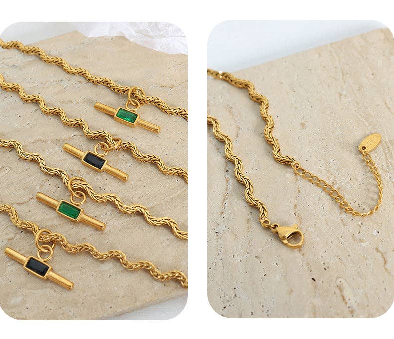 Wavy Chain T Bar Necklace - Black
