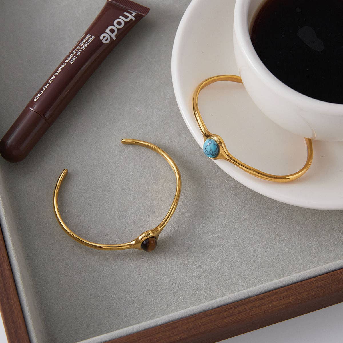 Oval Gemstone Cuff Bracelet - Turquoise or Tigers Eye
