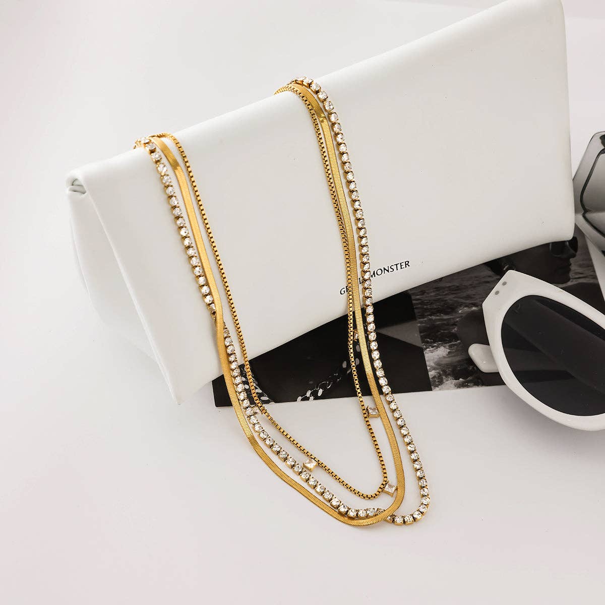 Triple Layered Sparkle Chain Necklace