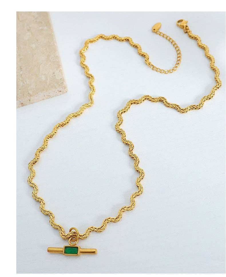 Wavy Chain T Bar Necklace - Black
