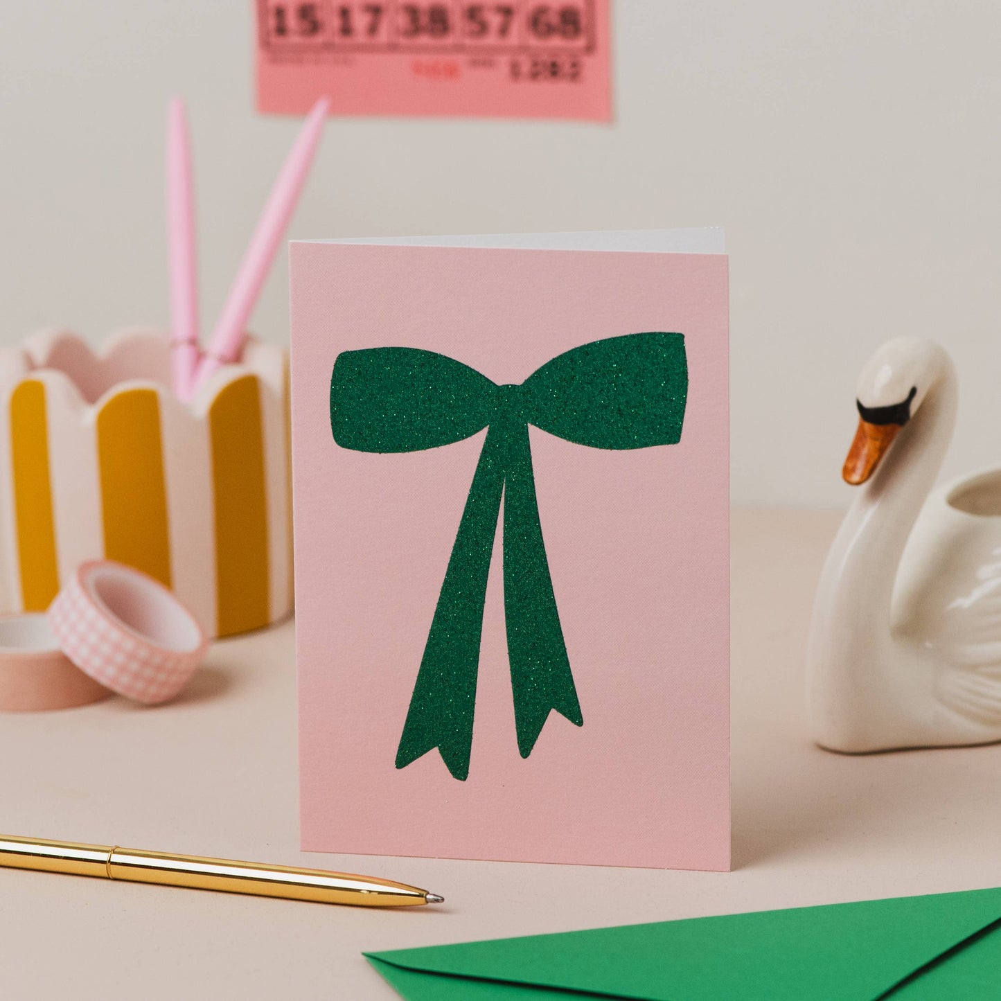 Green Bow Card with Biodegradable Glitter - Graphic Card