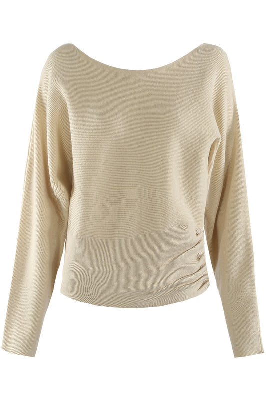 Scoop Neck Soft Knit Jumper — Burgundy / Brown / Beige
