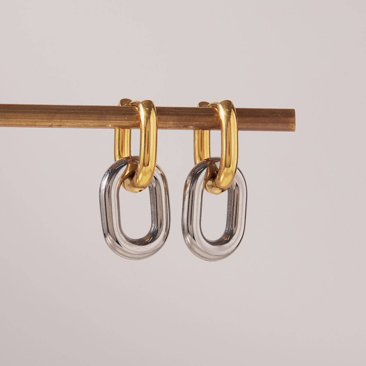 Mixed Metal Drop Hoop Earrings