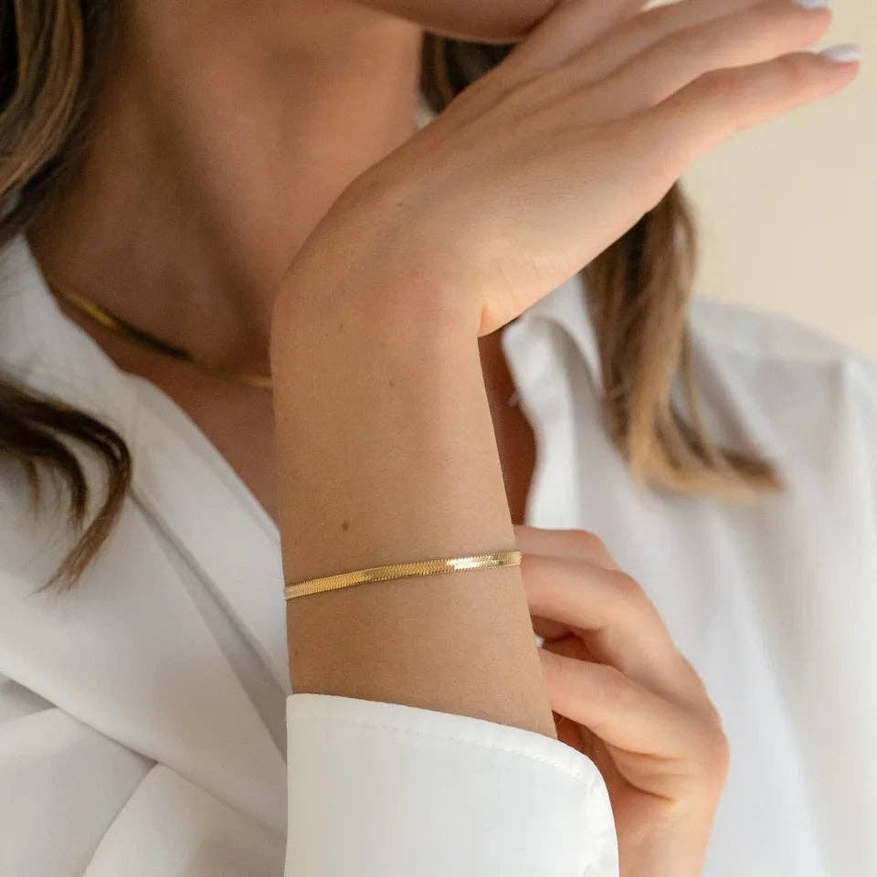 Flat Snake Chain Bracelet - Gold or Silver
