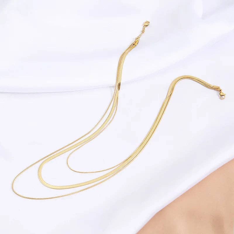 Triple Snake Chain Necklace - Gold or Silver