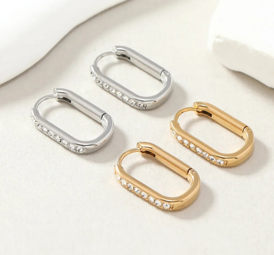 Oval Sparkle Hoop Earrings - Gold or Silver