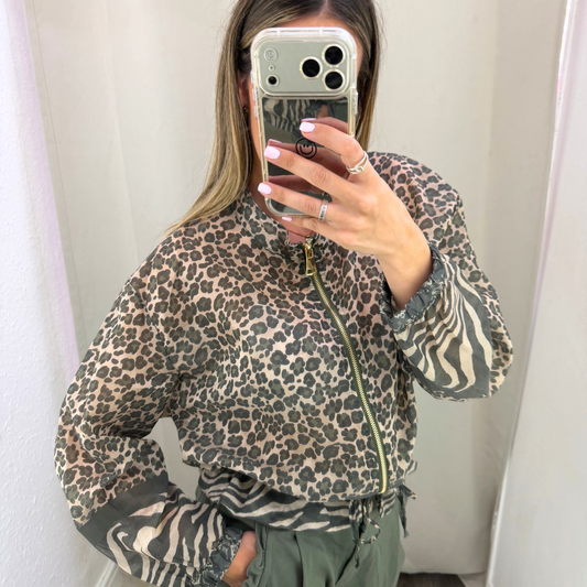 Mixed Animal Print Zip Jacket
