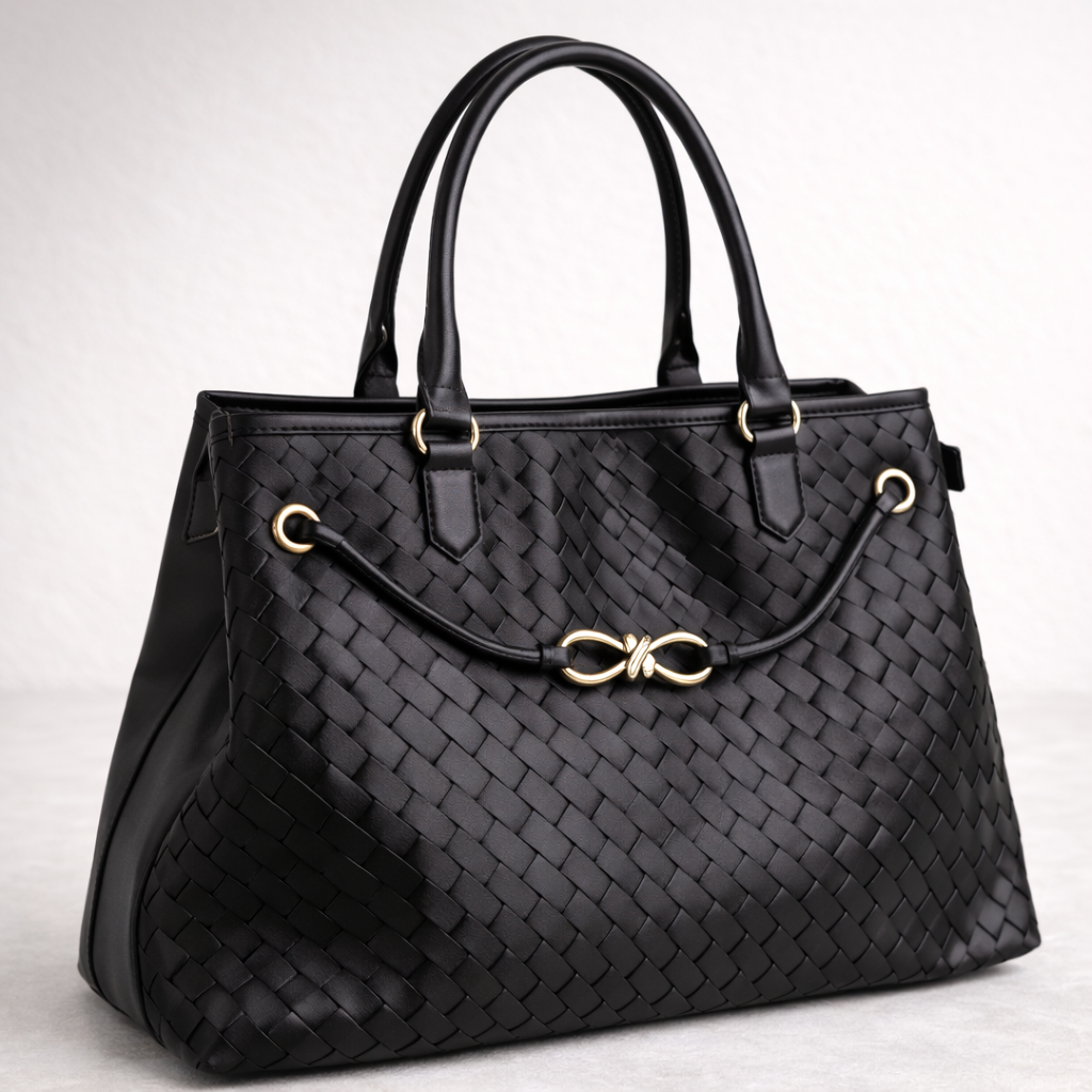 Black woven textured bag