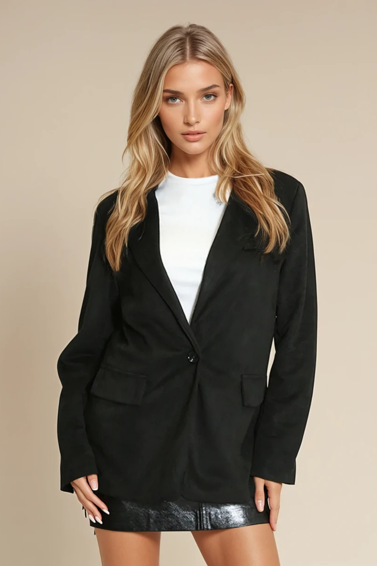 Faux Suede Single Button Blazer – Available in Black, Brown & Navy