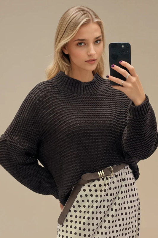 Brown High Neck Knit Jumper